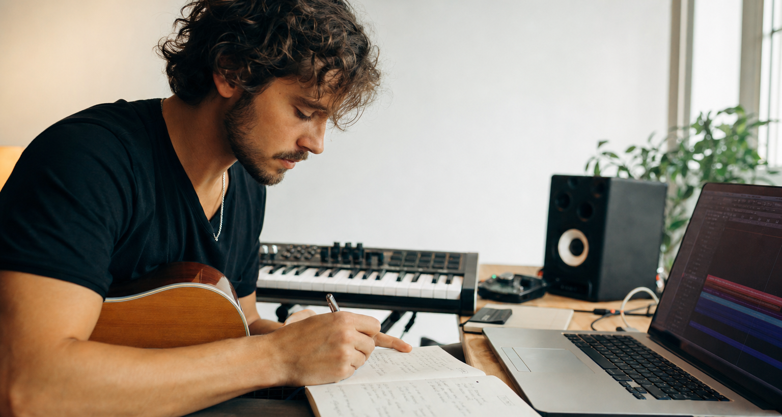 Songwriting en proceso creativo dentro de un estudio contemporáneo